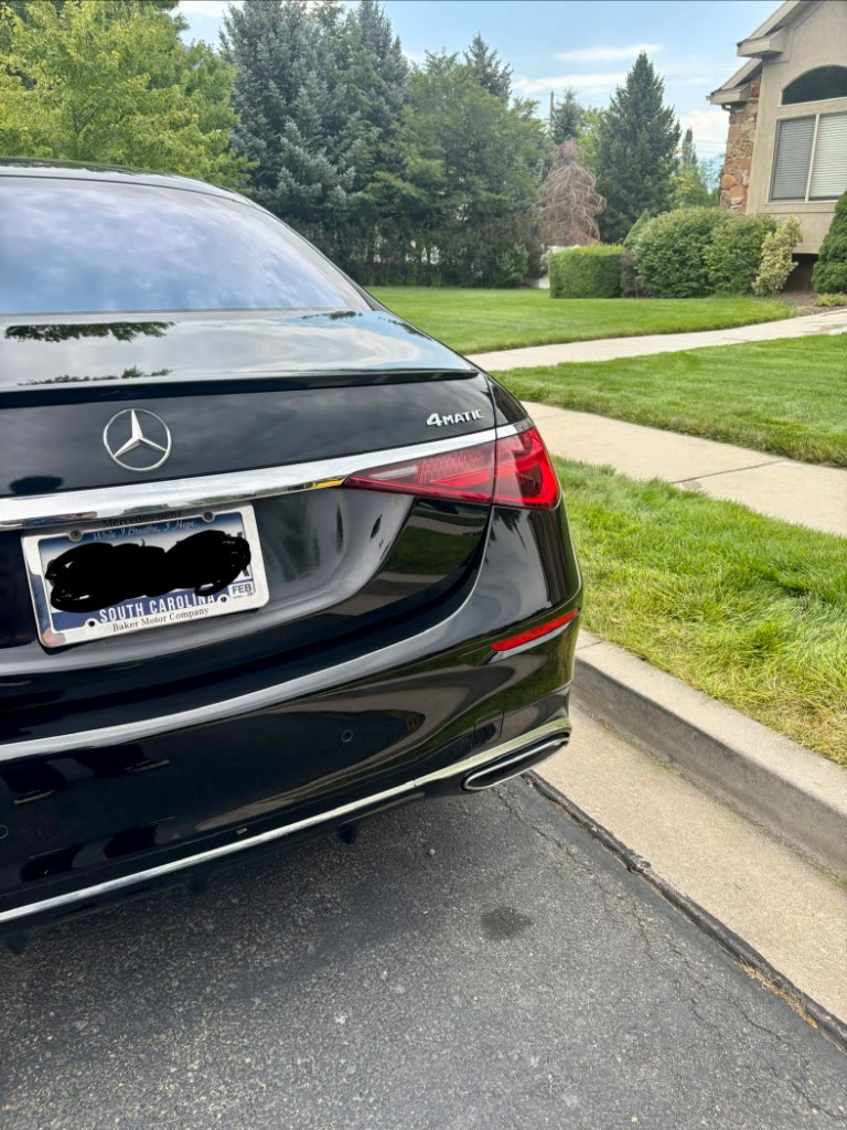 Black Mercedes S-Class rear after exterior detail