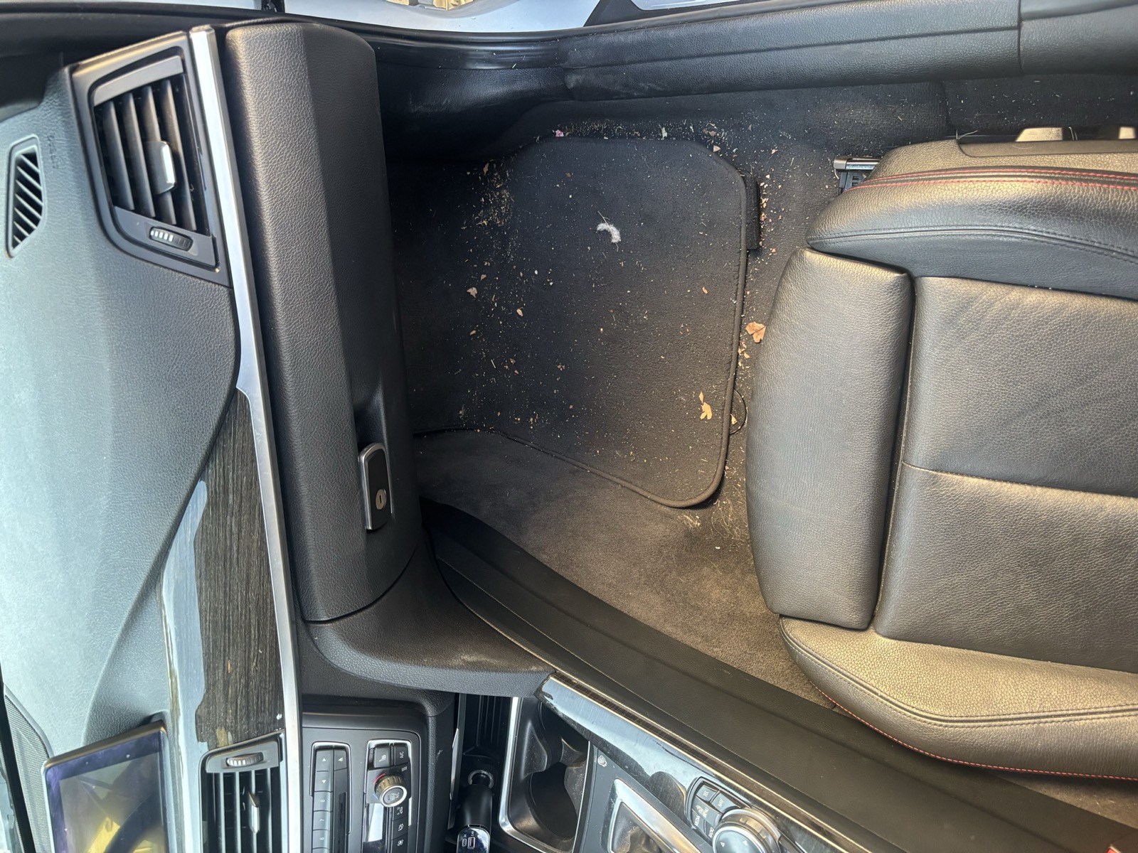 BMW passenger footwell before interior detail